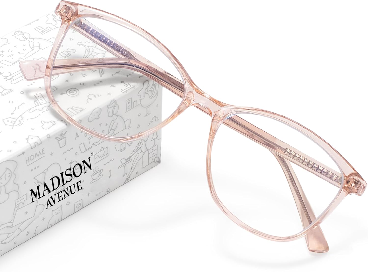 Madison Avenue TR90 Blue Light Blocking Glasses for Women, Anti Eyestrain Glare Classic TV Phone Computer Gaming Eyeglasses