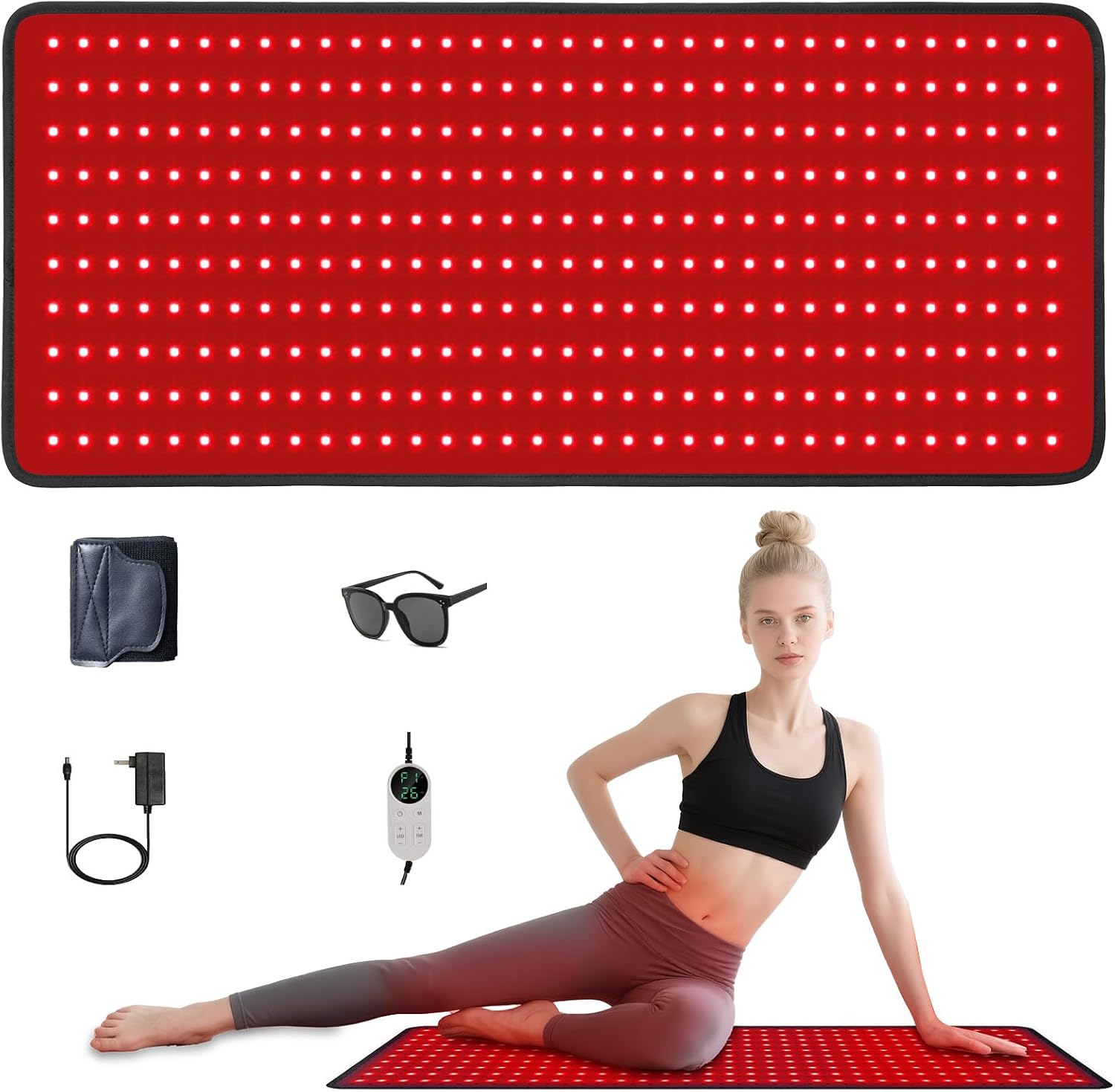 Red Light Therapy Mat for Full Body, Foldable 320 LEDs Near Infrared Light Therapy Pad, 660nm& 850nm 2in1 LEDs Light Blanket, High end Leather, 5 Power Levels UP to 65W, 29.6’x13”
