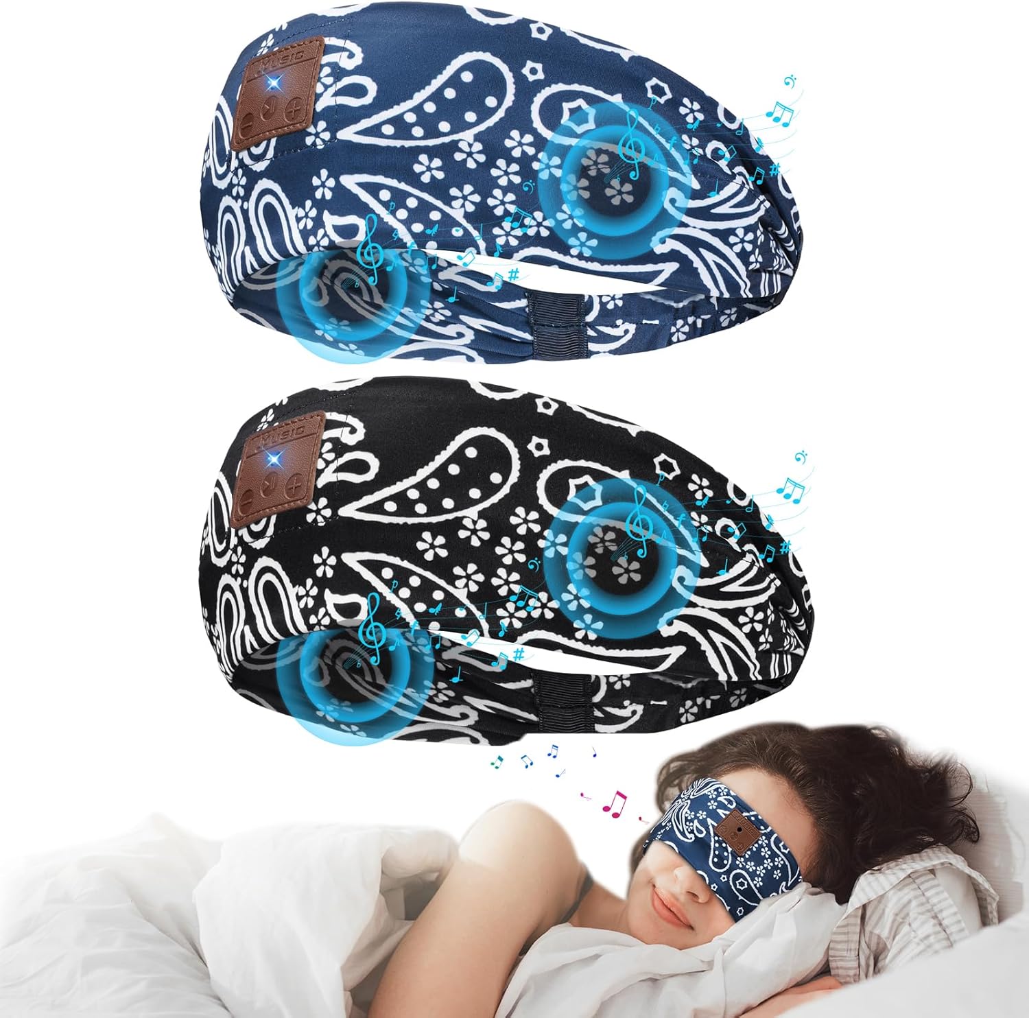 2-Pack Sleeping Headphones, Bluetooth 5.4 Headband Headphones, Wireless Bluetooth Headband for Yoga, Running, Workout, Travel, Sports, Unique Presents for Adult Teens – Black&Blue
