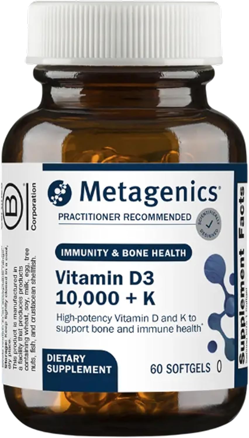 Metagenics Vitamin D3 and Vitamin K2 10,000 IU with MK-7- Vitamin D3 with K2 for Immune Support, Bone & Heart Health-Non-GMO, Gluten-Free-60 Softgels