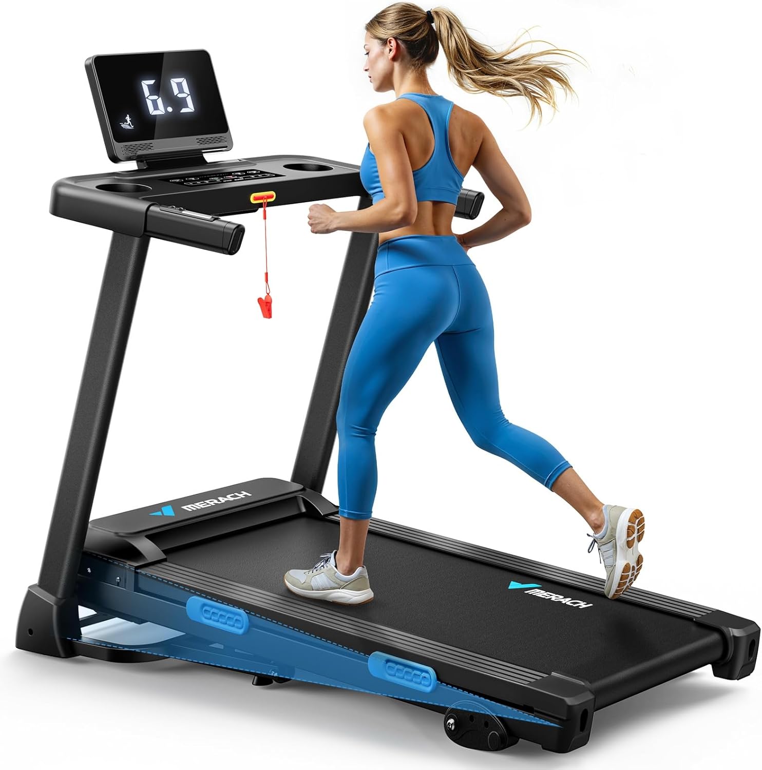 MERACH Treadmills for Home with Incline 0%-15%, 300 LBS Capacity Double Deck Foldable Treadmill with Incline, 0.5-7.5MPH Quiet 2.5HP Brushless Incline Treadmill LED Display with Smart APP