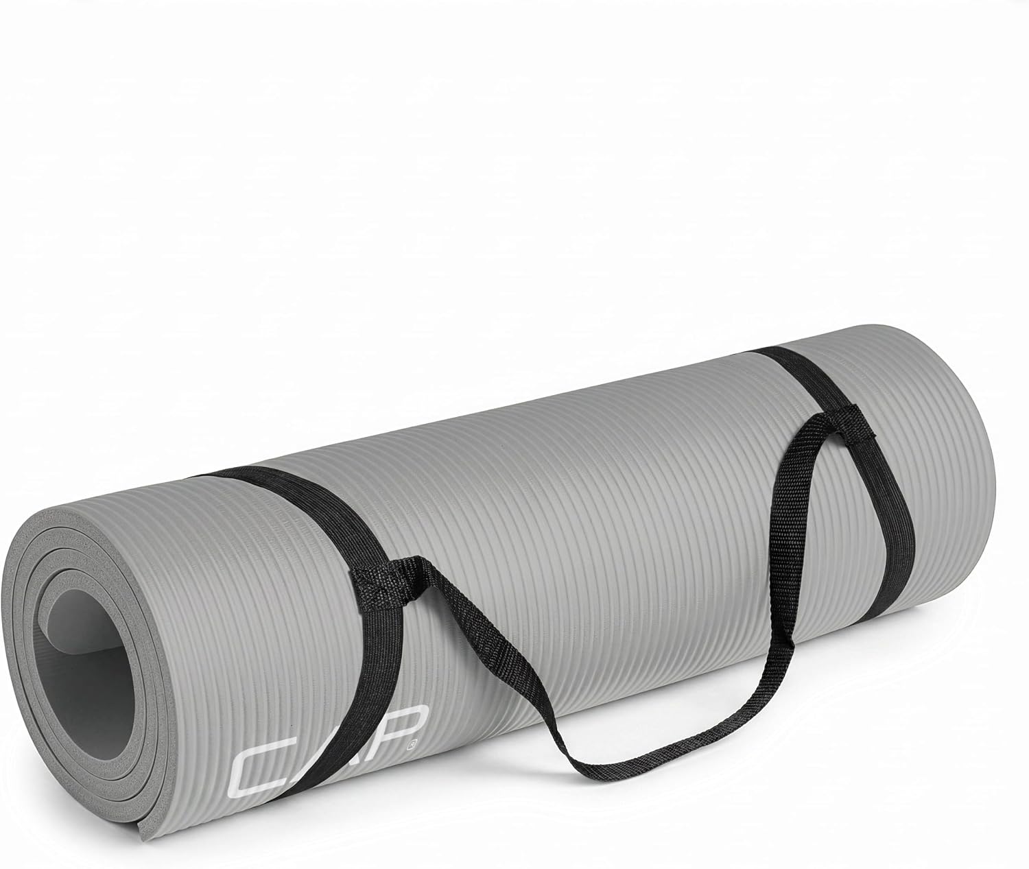 CAP Barbell 1/2-Inch High Density Exercise Yoga Mat with Strap | Multiple Options