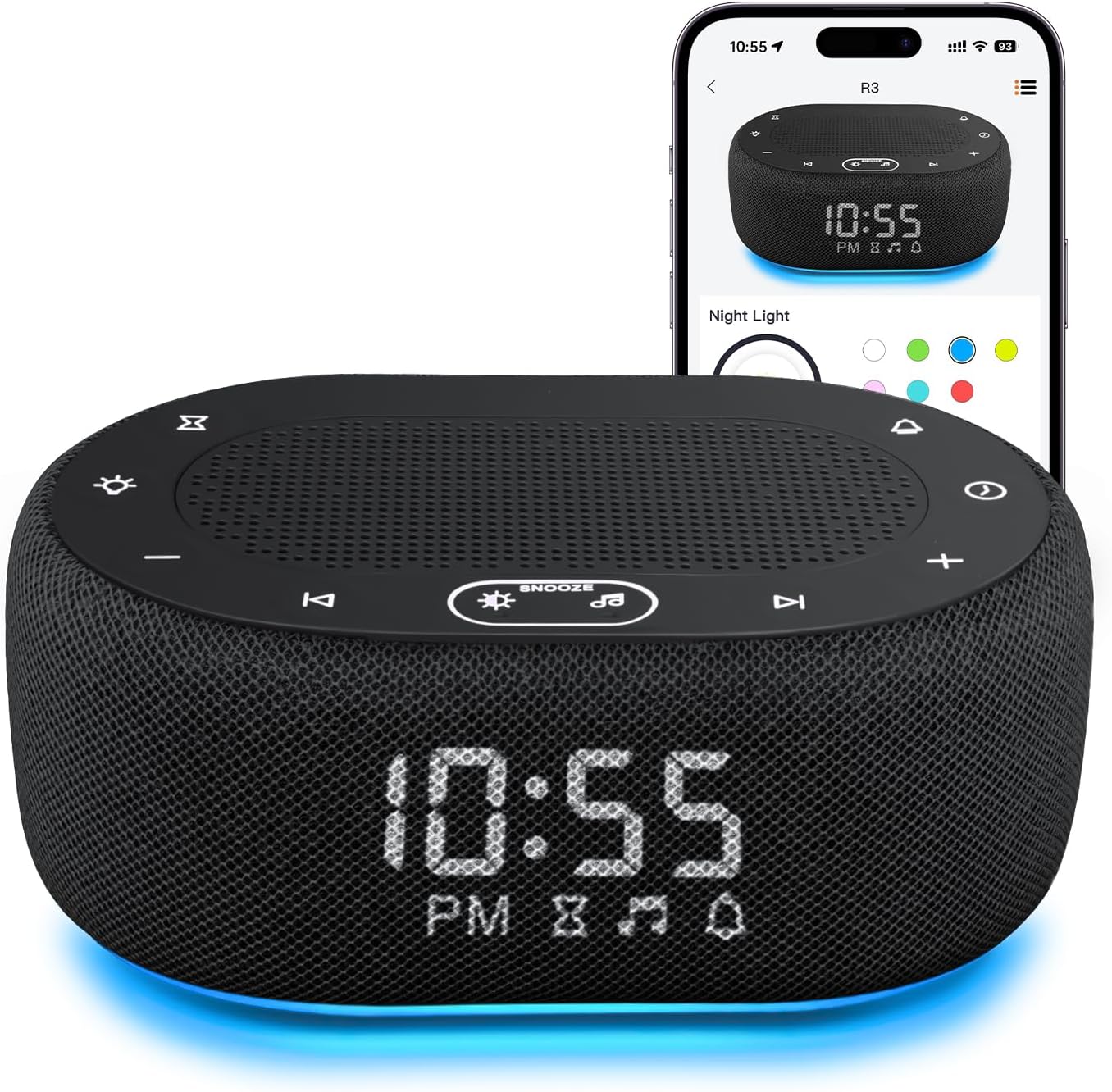 1Mii White Noise Sound Machine with Alarm Clock, Sound Machine for Sleep for Adults Baby, 30 Soothing Sounds, Smart App Controlled, Dimmable 7-Color Night Light, Sleeping Timer, 30 Volume Levels