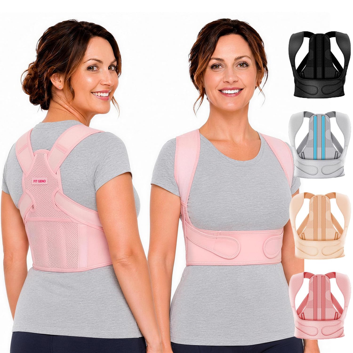 Fit Geno Posture Corrector for Women: Adjustable Lightweight Upper Back Brace for Neck Shoulder & Upper Back Pain Relief – Improve Posture Correct Hunchback Slouching Kyphosis Invisible Under Clothes (M/L Under Bust 32″-45″)