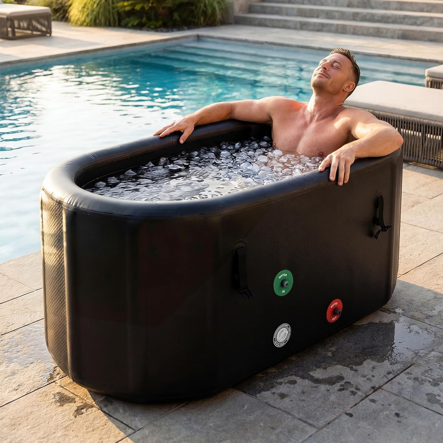 XXL Ice Bath Tub for Athletes, Portable Bathtub, Inflatable Cold Plunge Tub with Cover& Pump,193-Gallon Long-Lasting Insulation, Water-Absorbent Mat, for Outdoor & Indoor Use