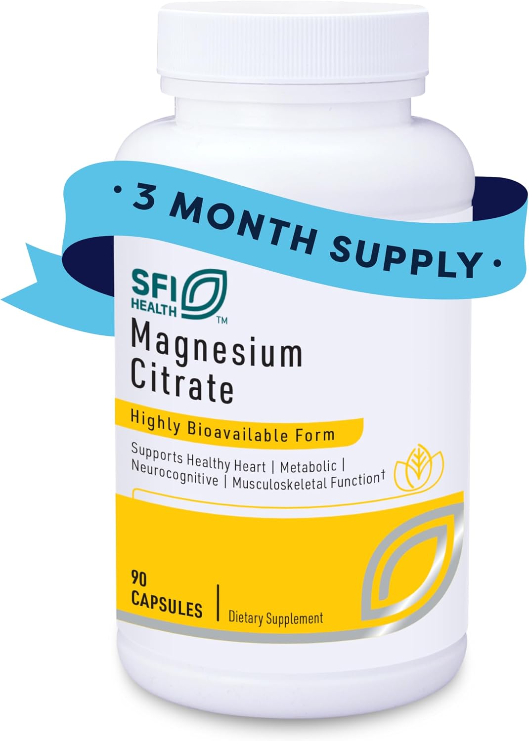 Klaire Labs SFI Health Magnesium Citrate Supplement – Highly Bioavailable Magnesium Mineral Supplements for Healthy Energy, Muscles, Nerves, Bones & Cognition (90 Capsules)