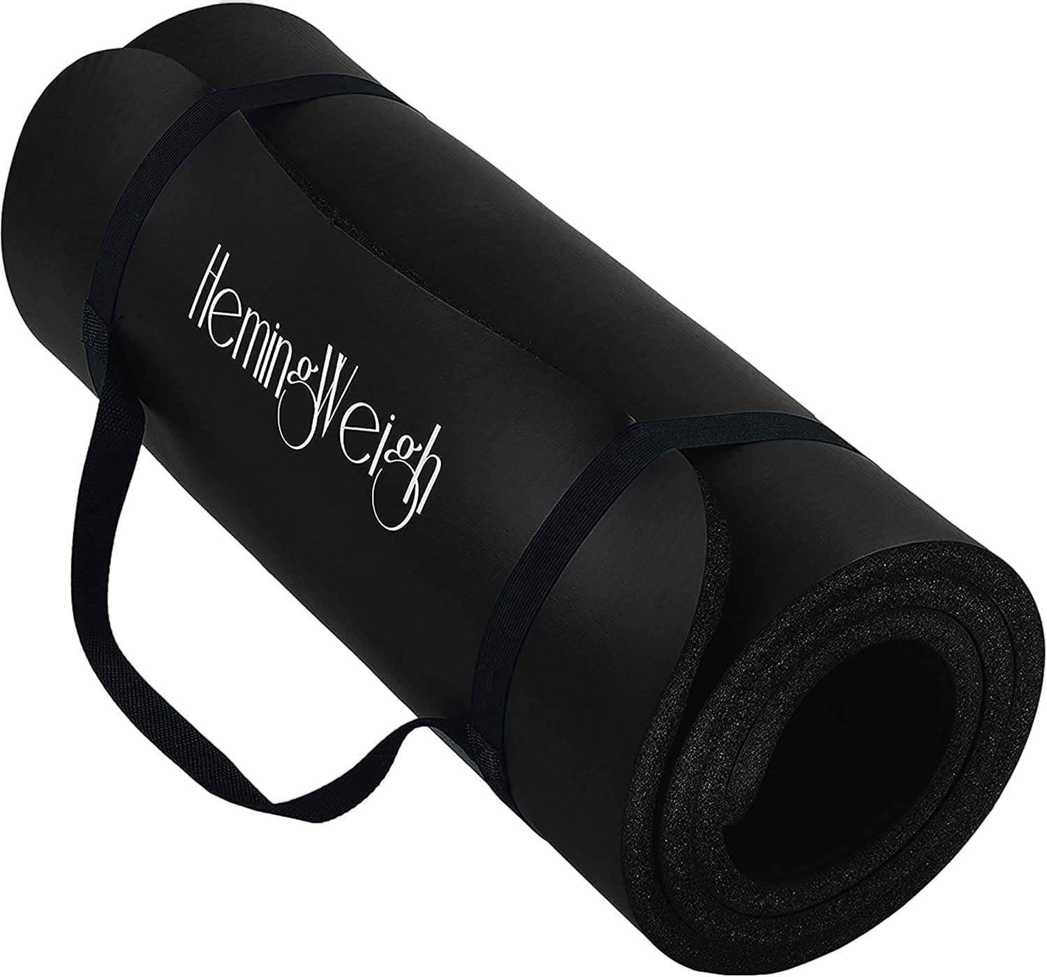 HemingWeigh 1 Inch Extra Thick Non Slip Yoga Mat – Exercise Mats for Home Workouts, Black (70″L x 23″W)