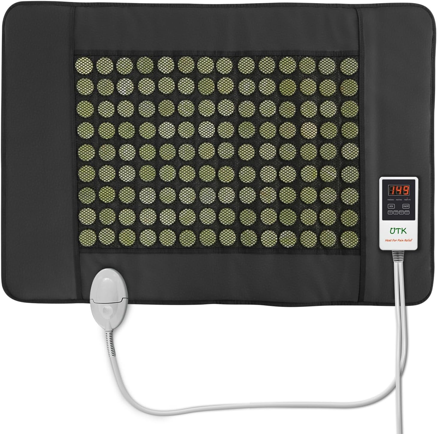 UTK Far Infrared Heating Pad for Back, 5X Deeper Pain Relief, 126 Natural Pure Jade Heating Pad, FSA-HSA Eligible, Gift for Women Men, Hotter to 149℉, 16 Timers Auto-Off, Memory Function, 31″x 21″