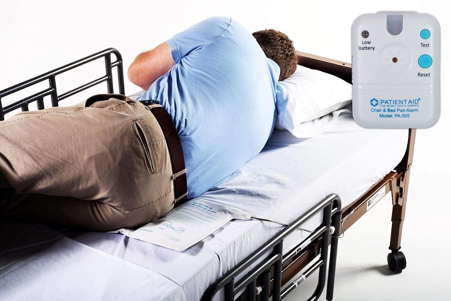 Patient Aid Bed Alarm with 10″ x 30″ Motion Sensor Pad and Wired Device, Various Ring Sound and Mounting Options, AC Adapter and Battery Powered Wandering and Fall Prevention for Elderly