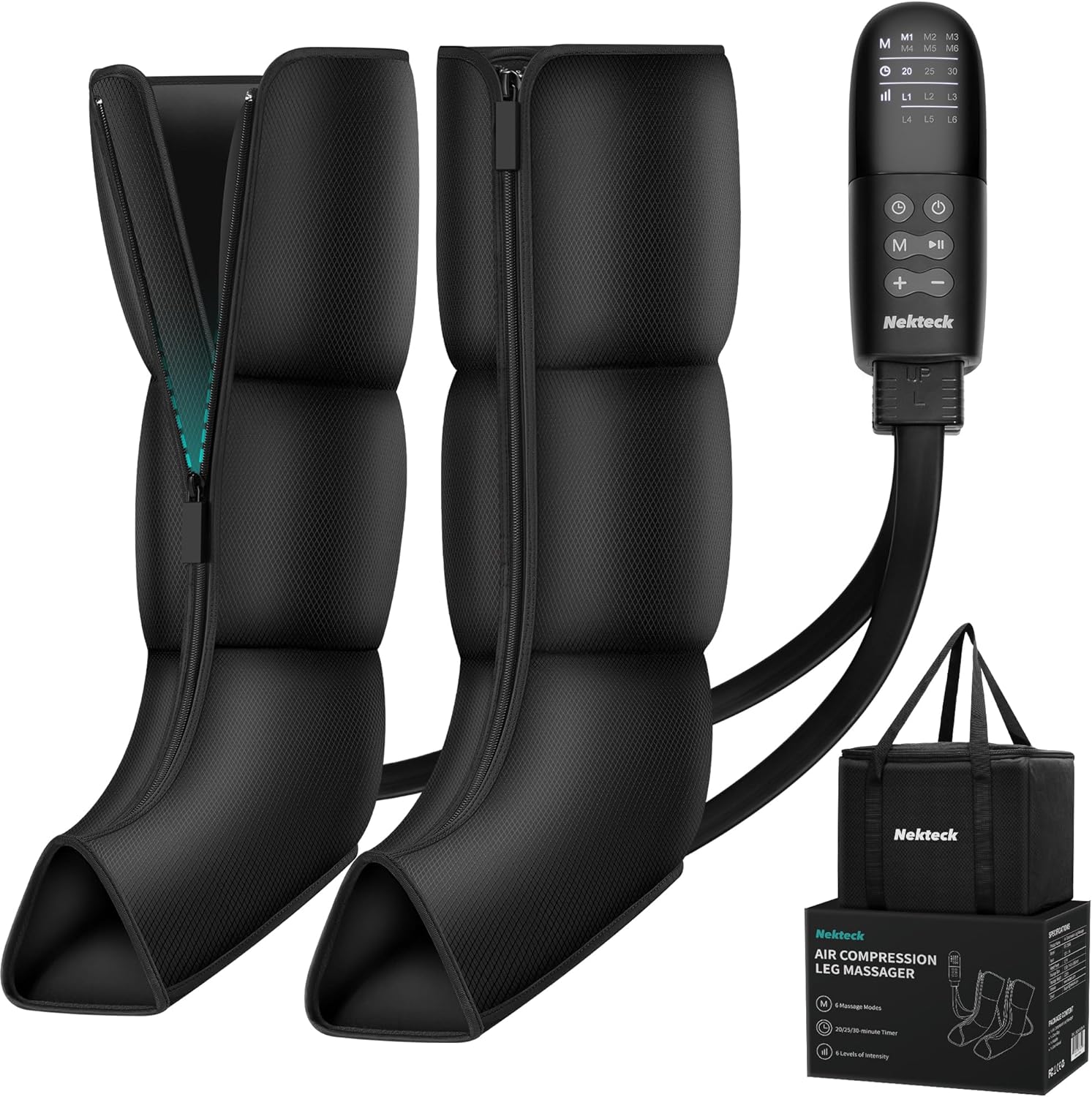 Nekteck Leg Massager for Circulation and Pain Relief, Air Compression Boots Helpful for Leg Swelling, Edema RLS with 6 Modes & 6 Intensities, FSA Eligible Gifts for Mom Men Women Dad Birthday