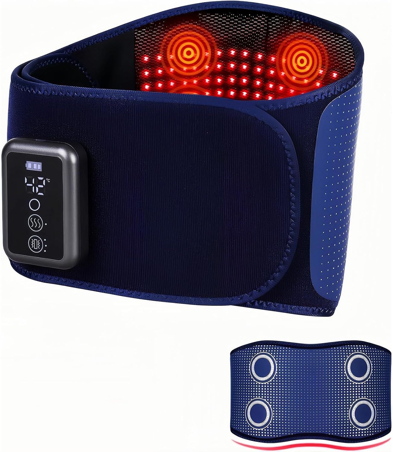 Cordless Back Massager Belt – FSA-HSA Eligible Red Light Therapy Massage Belt with 5 Heating Levels,3 Vibration Modes, Lower Back Massager for Pain Relief Deep Tissue,4 Motors,Battery-Powered (Blue)