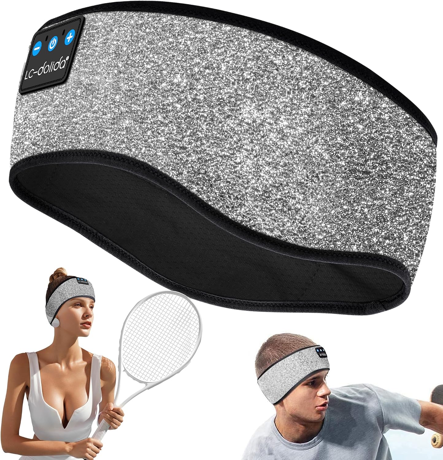 LC-dolida Sleep Headphones Wireless Bluetooth Headband Headphones for Sleeping Music Band Cozy Sleep Mask with Thin HD Stereo Speakers Perfect for Side Sleepers(Sliver)