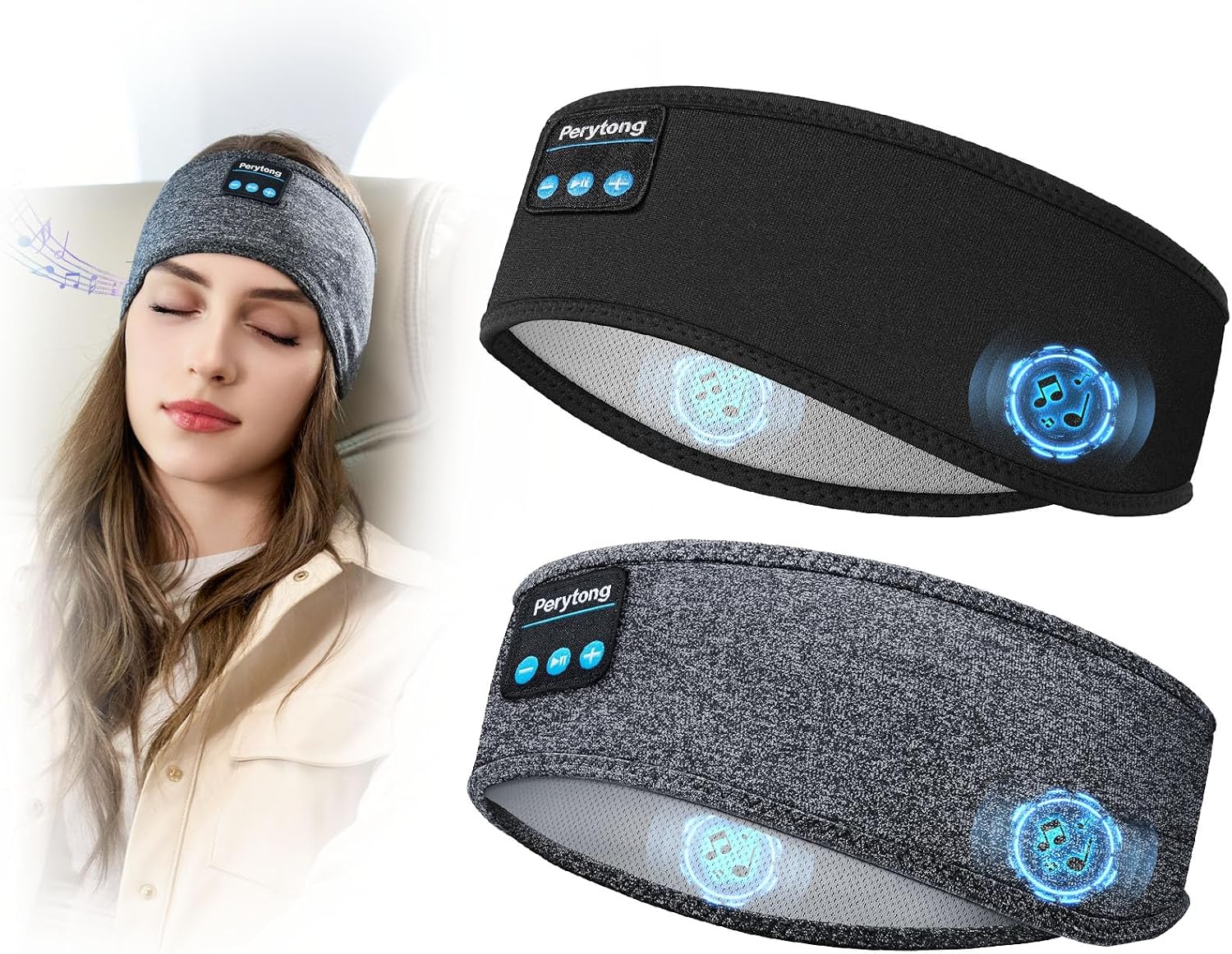 Perytong 2 Pack Sleep Headphones, Sleeping Headphones | Bluetooth Headband with Ultra-Thin HD Stereo Speaker, Wireless Headphone for Sports, Insomnia, Yoga, Air Travel, Meditation