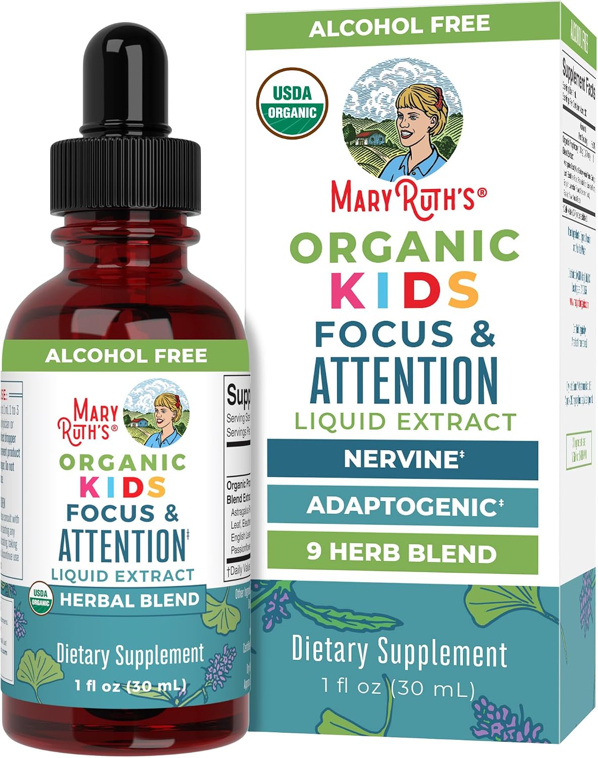 MARYRUTH’S Kids Focus & Attention Drops | USDA Organic Drops | Ginkgo Biloba | Rhodiola Root & Licorice Root | Adaptogenic | Calm | Vegan | Non-GMO | Gluten Free | 30 Servings