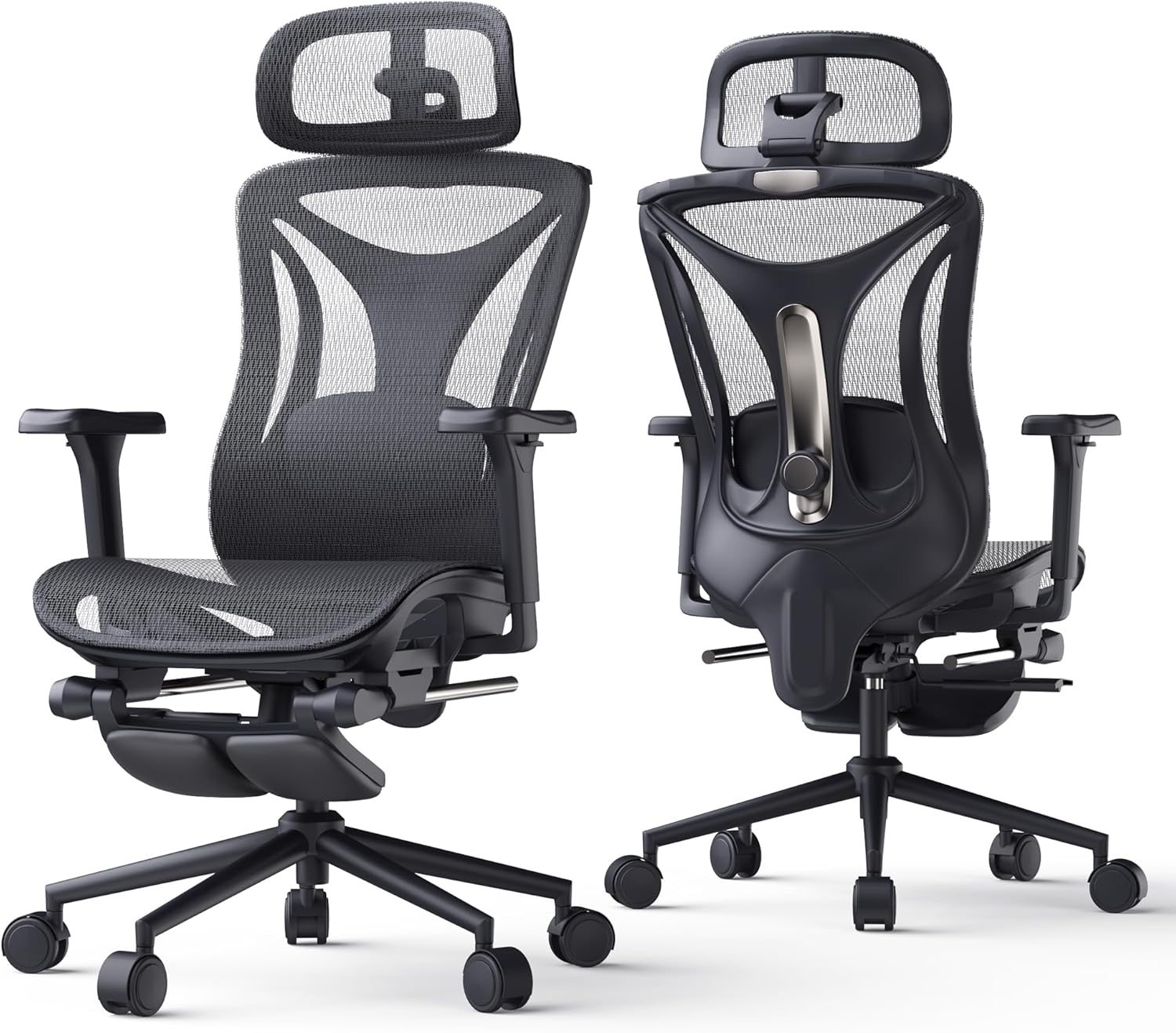 CYKOV Ergonomic Office Chair with Footrest – Adjustable Lumbar Support & Headrest, 90-160° Reclining Mesh Back Computer Chair – Home Office/Gaming, 350lbs Capacity (B-Black, Mesh)