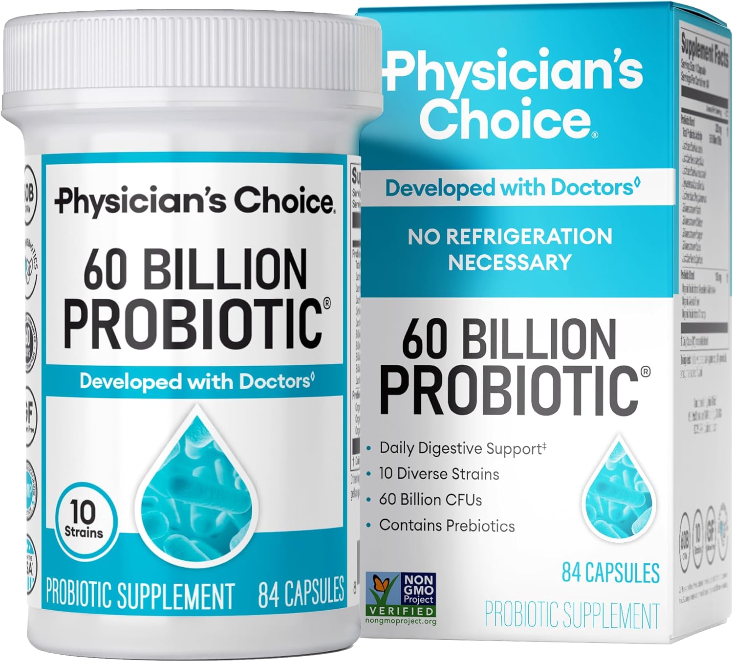 Physician’s CHOICE Probiotics 60 Billion CFU – 10 Strains + Organic Prebiotics – Immune, Digestive & Gut Health – Supports Occasional Constipation, Diarrhea, Gas & Bloating – for Women & Men – 84ct