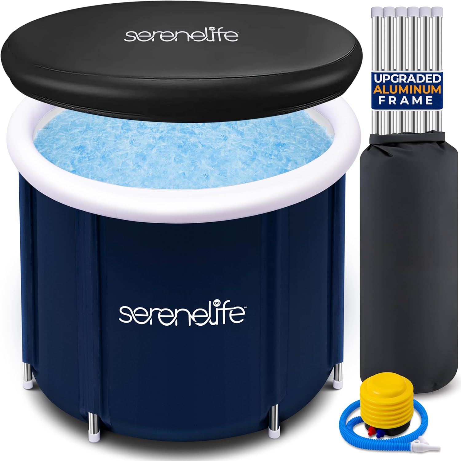 SereneLife Inflatable Insulated Cold Plunge Tub – Cold Plunge Relaxation Pod for Athletes, One Person Ice Bath Tub with Lid with 78 Gallons Capacity (Black)