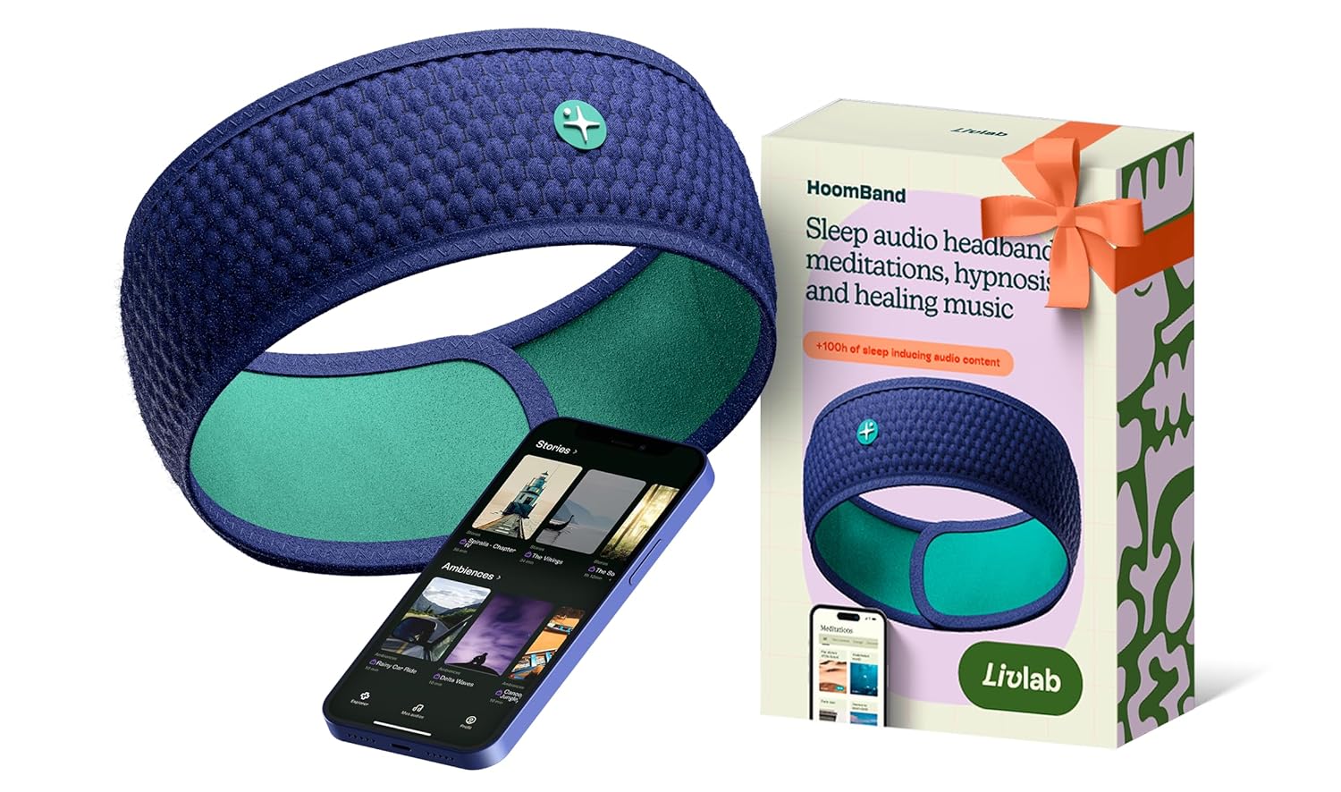 Hoom HoomBand | Bluetooth Sleep Headphones | Headband for Sleep, Travel, Meditation | Free Access to Hypnotic Stories and Sounds created by Sleep Experts | Charging Cable Included