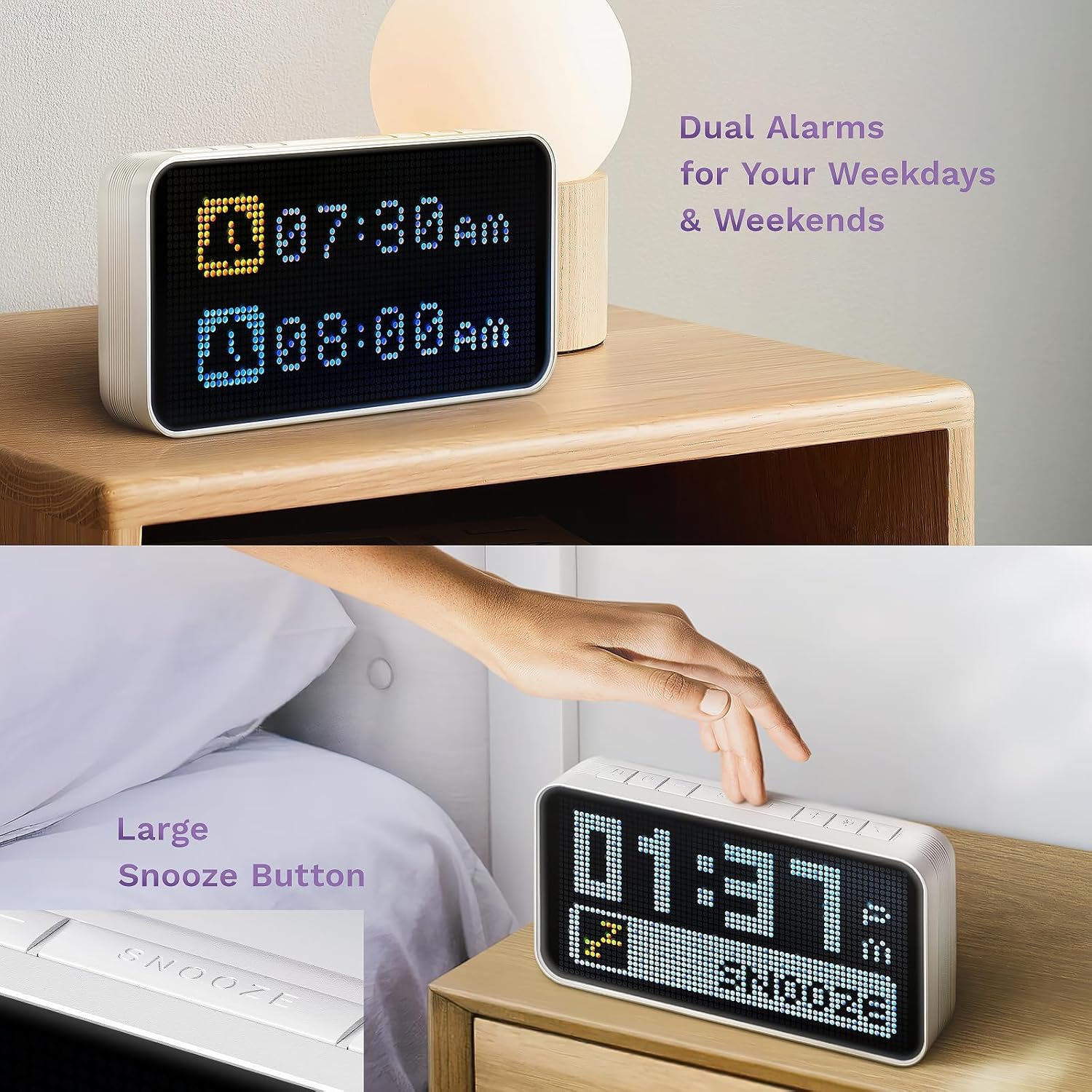 Dekala Loud Dual Alarm for Heavy Sleeper, Sleep White Noise, WiFi Weather & Time Sync, App