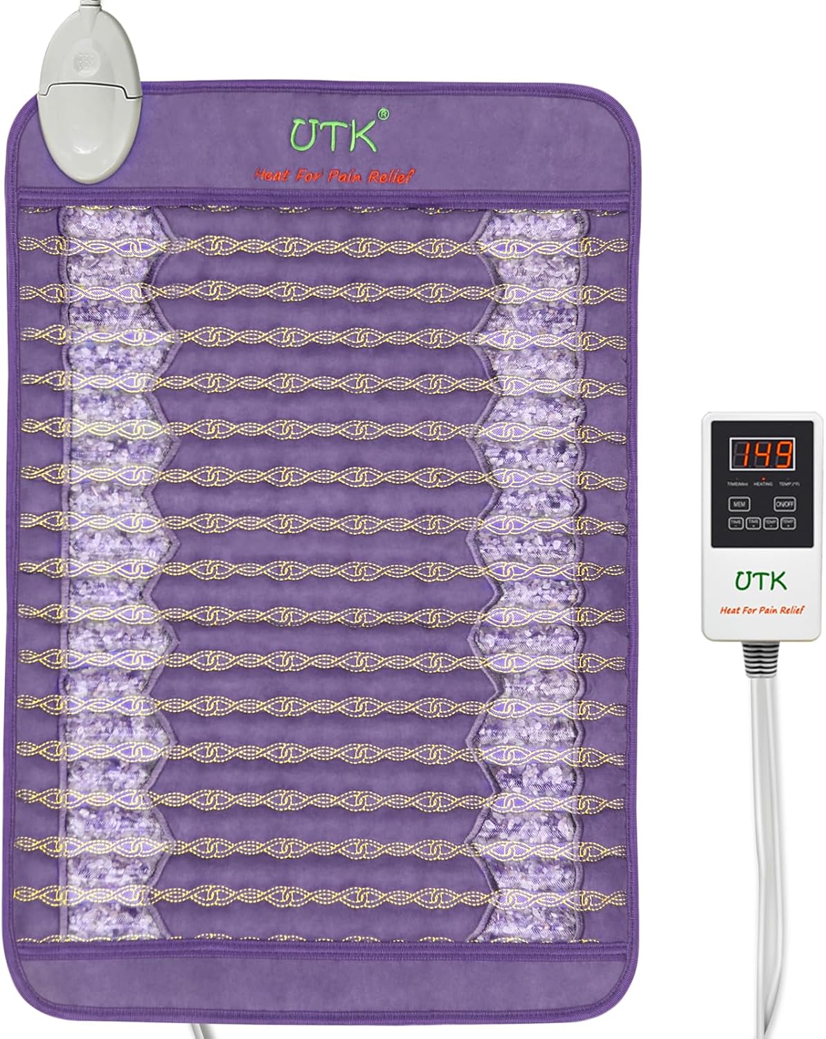 UTK Far Infrared Heating Pads for Back, 5X Pain Relief Amethyst Heating Pad for Sciatica, Waist, Abdomen, Thigh, Hip, Hotter to 159℉, FSA-HSA Eligible, 4H Auto-Off, Gift for Women Men, 24” x 16”