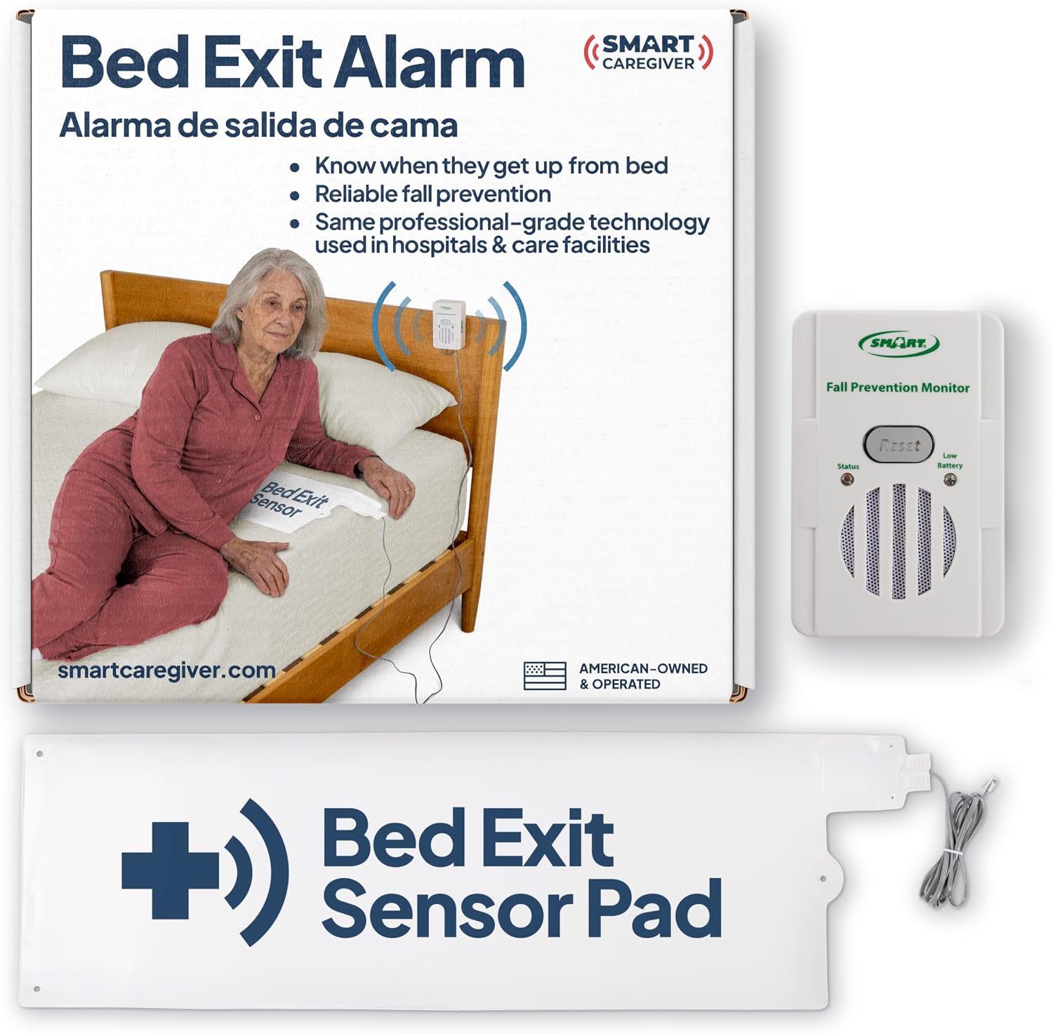 Smart Caregiver Bed Alarm for Elderly Adults – Fall Prevention System with 10″x30″ Weight-Sensing Bed Pad – Automatically Alerts Caregiver When They Get Up