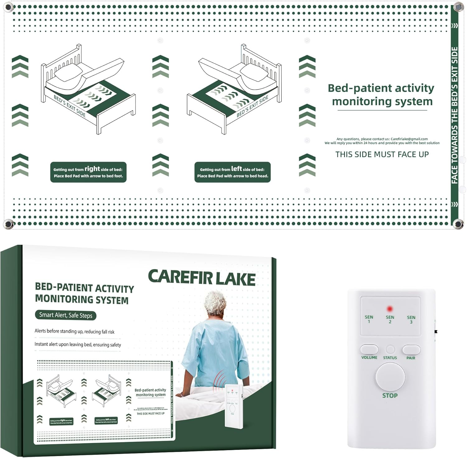Wireless Bed Alarm for Elderly Dementia Patients – Large & Wide Under-Mattress Sensor Pad with Pager, Early & Exit Alert Modes, Fits All Thick and Thin Mattresses, Effectively Reduces False Alarms