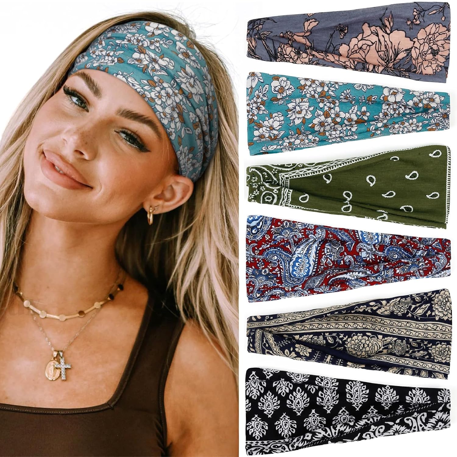 Huachi Headbands for Women Boho Elastic Hairbands for Women’s Hair Non Slip Wide Thick Head Band Fashion Soft Fabric Woman Headbands Short Hair Accessories for Women 6 Pack