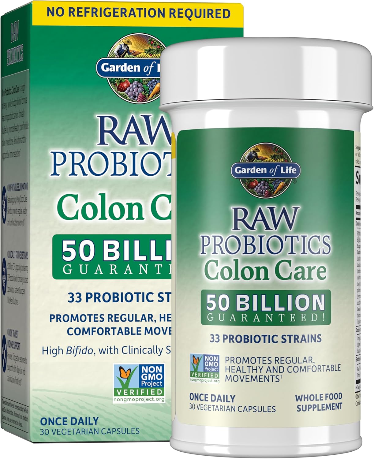 Garden of Life Raw Probiotics Colon Care – 50 Billion Live Cultures – Dietary Supplement to Support Regular, Comfortable Movements – Shelf Stable – 30 Vegetarian Capsules