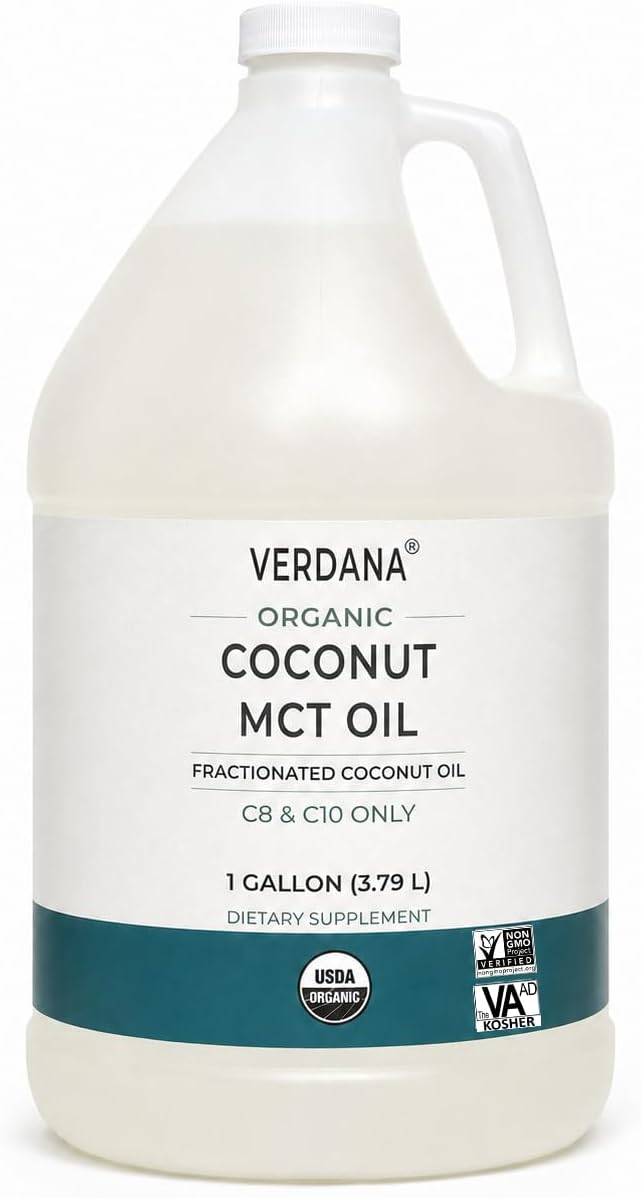 Verdana USDA Certified Organic Coconut MCT Oil –Fractionated Coconut Oil – No Palm Kernel Used – Kosher, Food Grade, Non-GMO – Great for Keto and Paleo Diets – 1Gallon