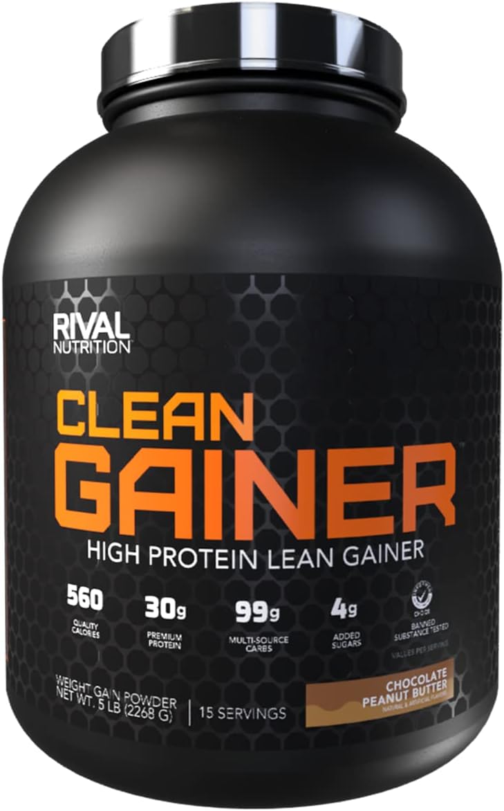 RIVAL NUTRITION Clean Gainer I High Protein Lean Gainer Powdered Drink Mix I 30g Protein Per Serving (5lb, Chocolate Peanut Butter)