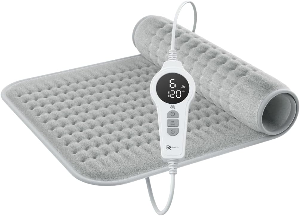 Infrared Electric Heating Pad – for Back Pain & Cramps – Auto-Off, 6 Heat Settings, Overheat Protection, LED Display & Machine Wash Fabric – German Quality Brand (Grey, 27.5 x 15.7 inch)