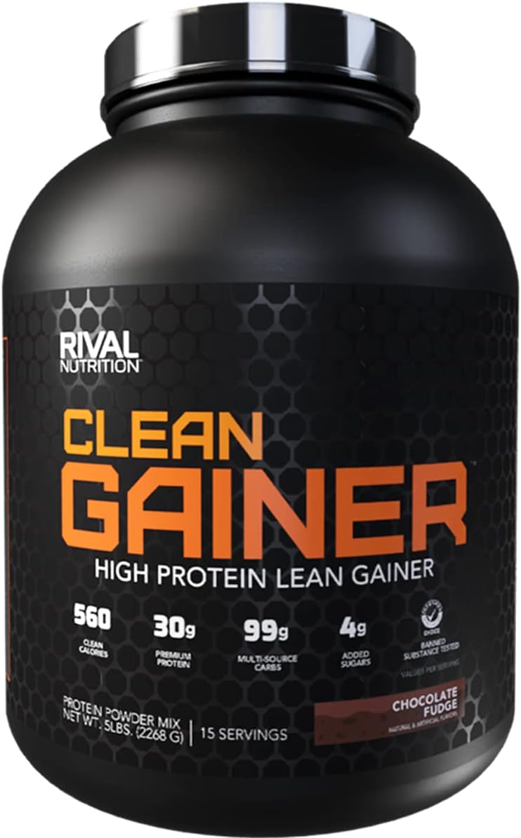 RIVAL NUTRITION Clean Gainer I High Protein Lean Gainer Powdered Drink Mix I 30g Protein Per Serving (5lb, Chocolate Fudge)
