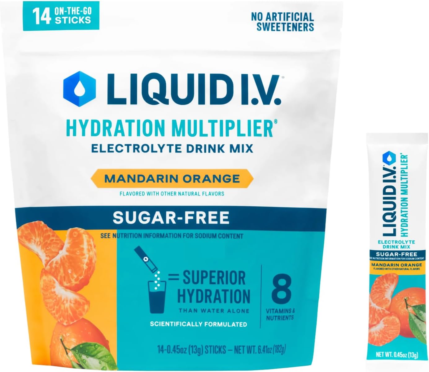 Liquid I.V.® Hydration Multiplier Sugar – Free – Mandarin Orange | Electrolyte Powder Drink Mix | 1 Pack (14 Servings)