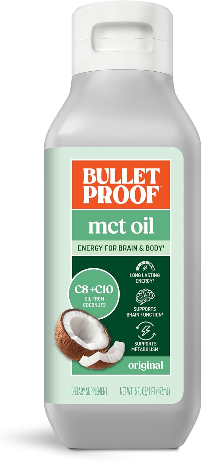 Bulletproof C8 & C10 MCT Oil, 100% Pure Coconut Oil, Triple-Distilled for Sustained Keto Energy, Unflavored, No Additives or Fillers, Non-GMO, 16 oz