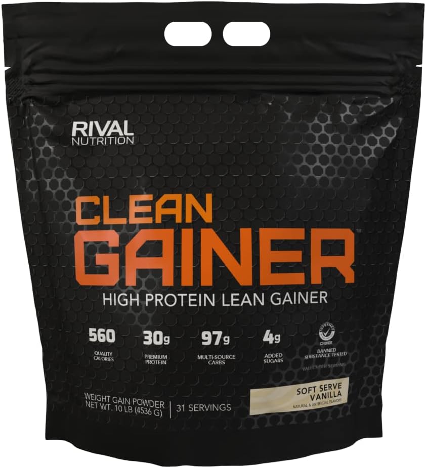 RIVAL NUTRITION Clean Gainer I High Protein Lean Gainer Powdered Drink Mix I 30g Protein Per Serving (10lb, Soft Serve Vanilla)