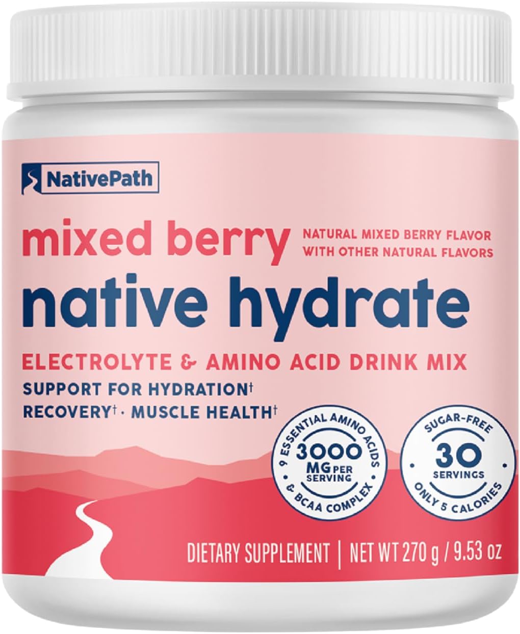 NativePath Hydrate Electrolytes Powder – Zero Sugar Drink Mix with 2,000mg BCAAs, 14 Vitamins & Minerals – Mixed Berry Keto Hydration for Energy & Recovery, 30 Servings