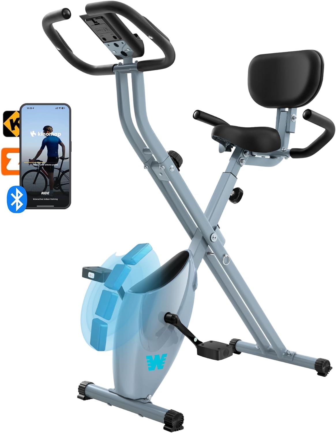 BARWING Stationary Exercise Bike for Home Workout, 5 IN 1 Foldable Indoor Cycling Bike for Seniors, 350LB Capacity, 16-Level Magnetic Resistance, Seat Backrest Adjustments
