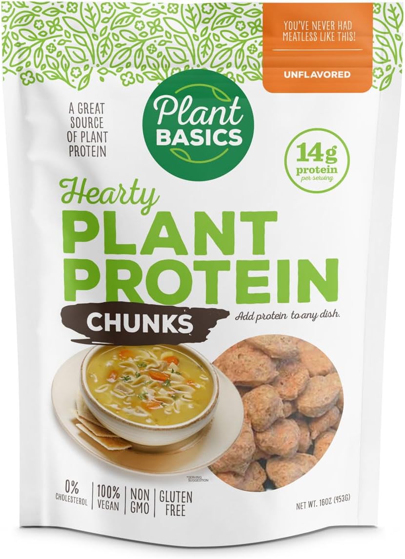 Plant Basics – Hearty Plant Protein – Unflavored Chunks, 1 lb, Non-GMO, Gluten Free, Low Fat, Low Sodium, Vegan, Meat Substitute