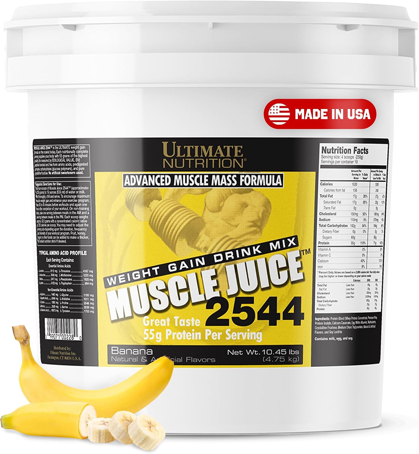 Ultimate Nutrition Muscle Juice, Weight Gain Drink Mix – Mass Gainer Workout Powder for Men & Women – Supplement for Lean Muscle Growth & Immune Support with 55g Protein – Banana, 10.45lb