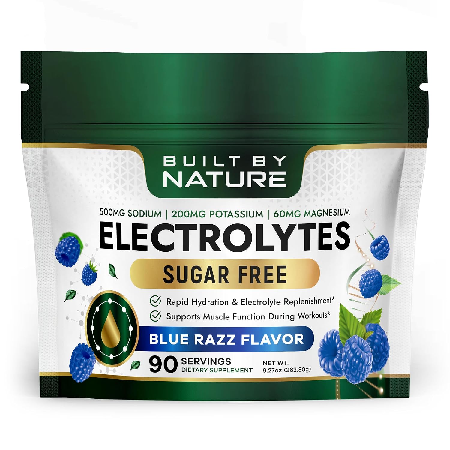 Built By Nature Electrolytes Powder, Blue Razz Flavor, 90 Servings | Hydration & Electrolyte Drink Mix, Sugar Free, Energy & Recovery