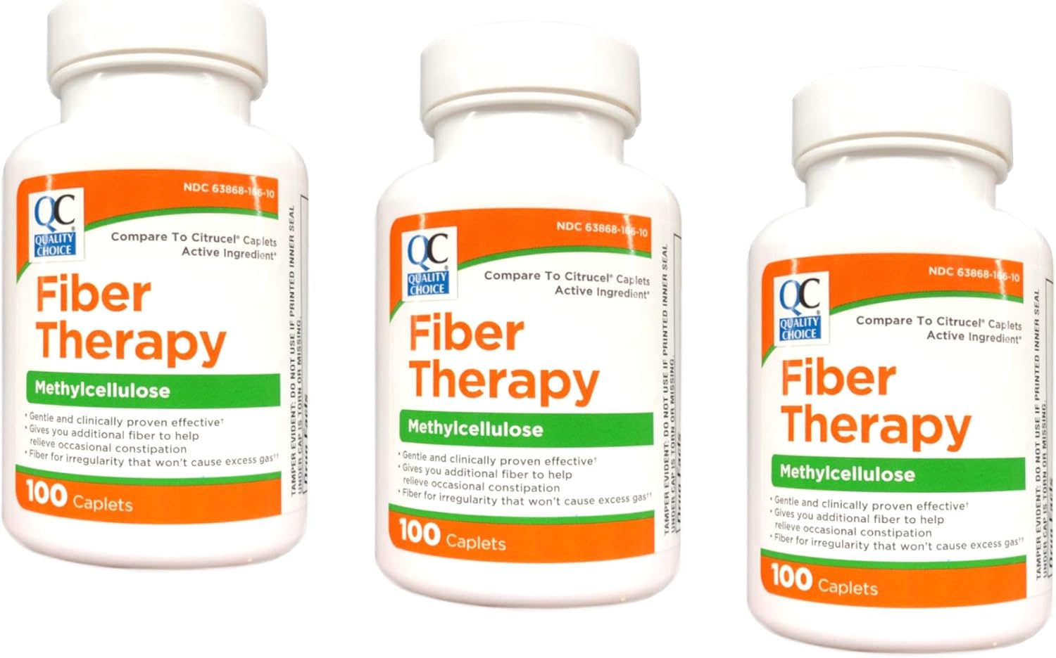 Quality Choice Fiber Therapy for Regularity Methylcellulose 500 mg 100 Caplets Pack of 3