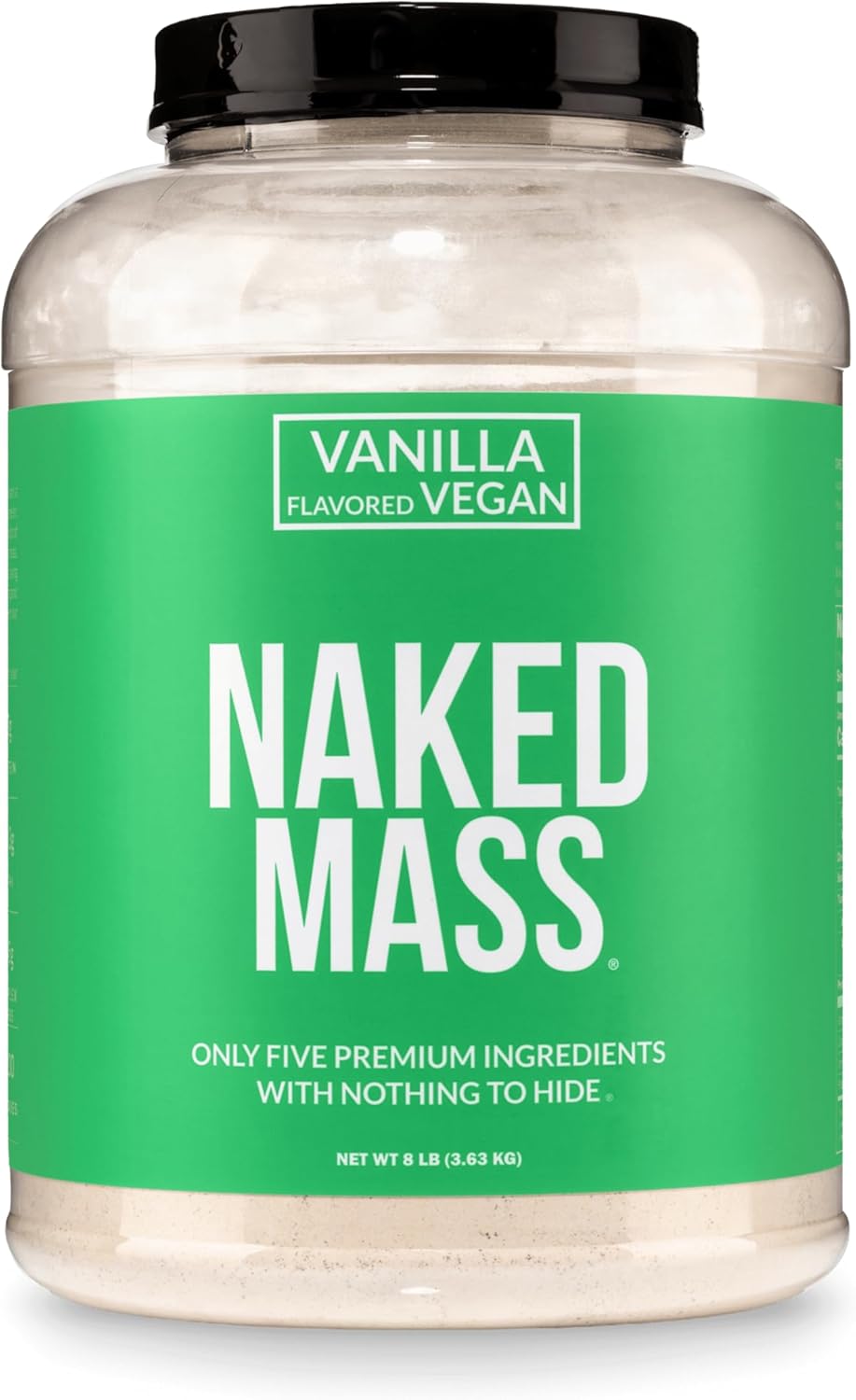 NAKED Vegan Mass – Vanilla Vegan Weight Gainer – 1,230 Calories, NSF Certified, Non-GMO, Soy & Gluten Free, No Artificial Ingredients – 8LB Bulk – 11 Servings