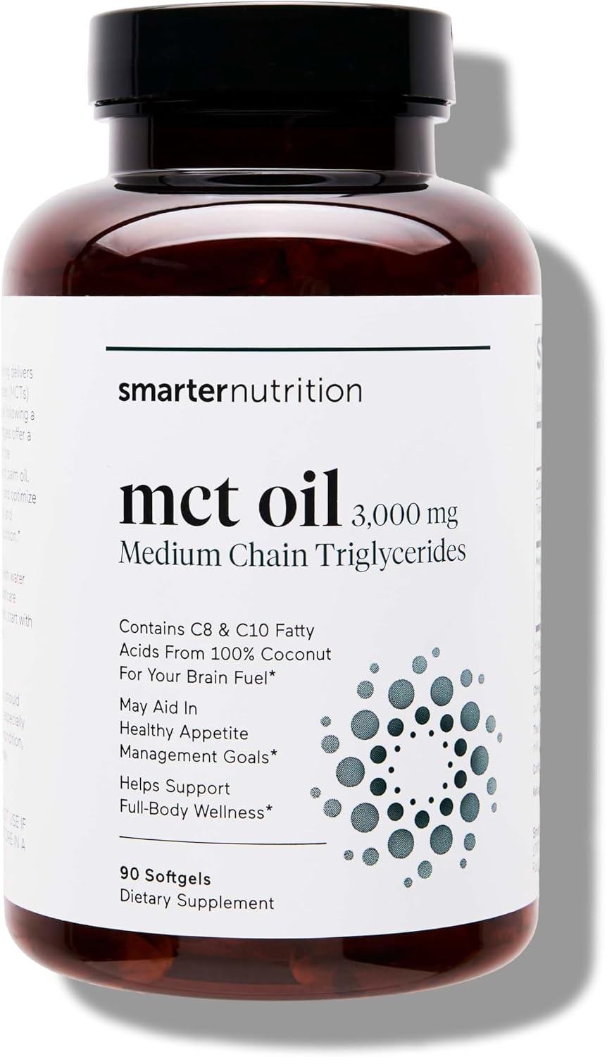 SMARTERNUTRITION MCT Oil Softgels C8 and C10 – Ketogenic Fuel for Brain & Body, Sustained Energy – from Cold-Pressed Coconut, Palm & Gluten-Free, Non-GMO – 90 Count – 30-Day Supply