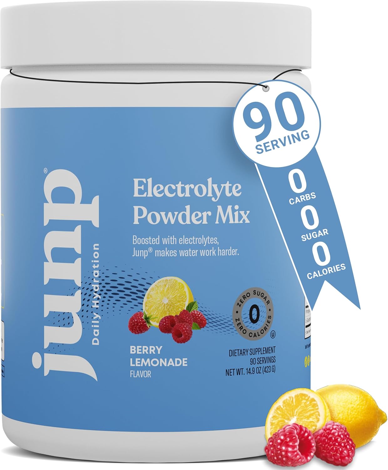 JUNP Electrolytes Powder No Sugar No Carbs – Berry Lemonade Keto Electrolyte Drink Mix – Potassium & Salt Hydration Powder Electrolytes – Zero Calorie Sugar Free Electrolyte Powder, 90 Servings