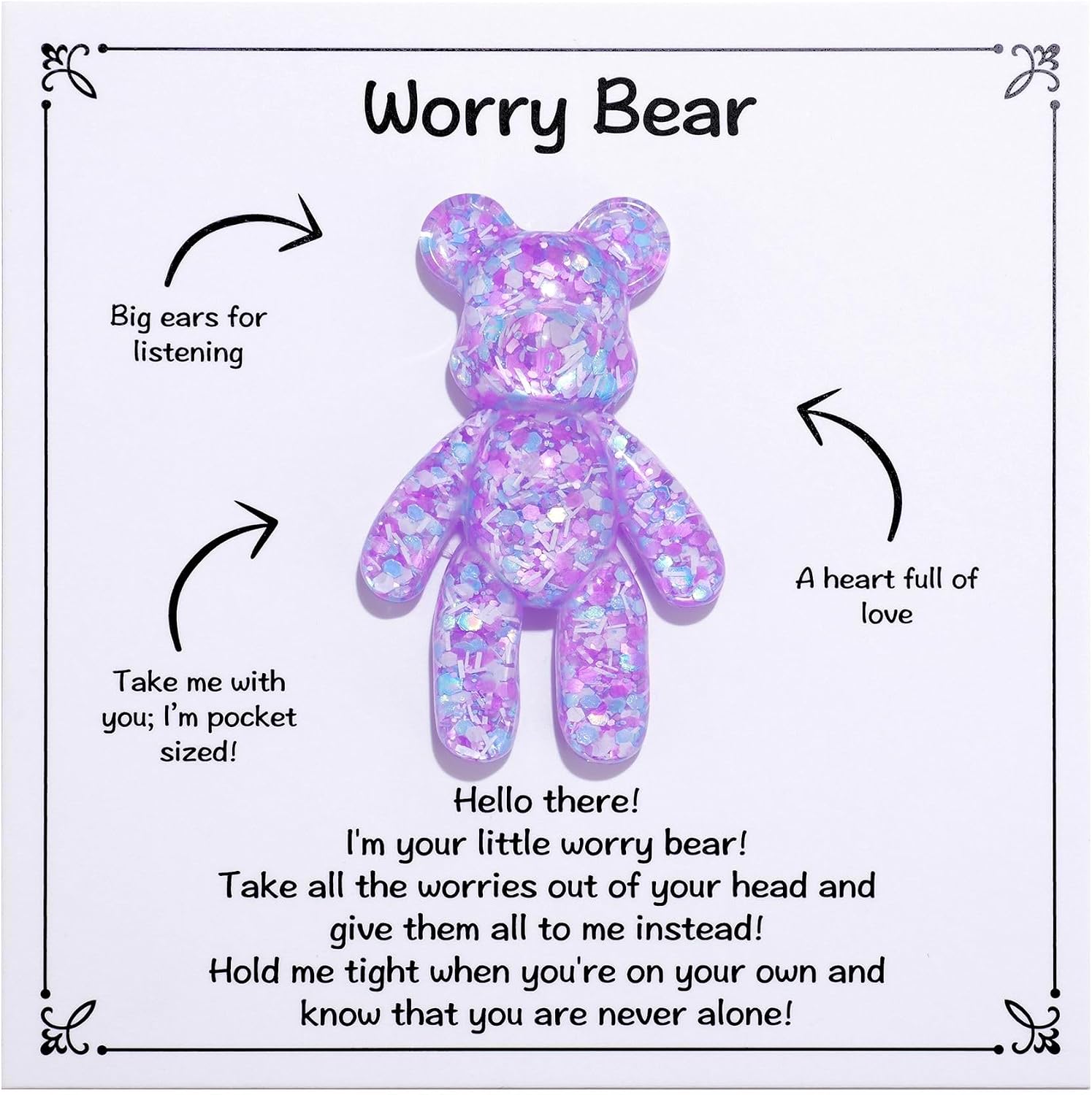 Pocket Bear Hug, Anxiety Relief, Mental Health Positivity, Autism Fidget, Stress Relief for Her, Comforting Gift for Son Daughter Back to School, Purple