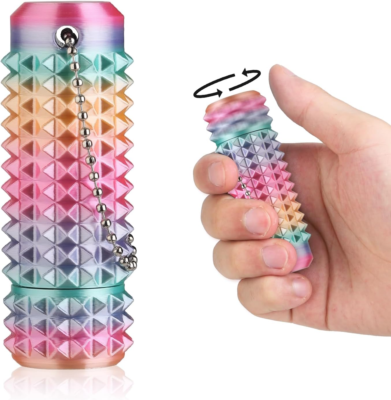 Little Ouchies Pain Stim Fidget Toy, 3D Printed Pocket Spiky Keychain with Clicker Button Spinner Sensory Toys for Anxiety Focus & Stress Reduction Novelty Gifts(Rotate Rainbow)