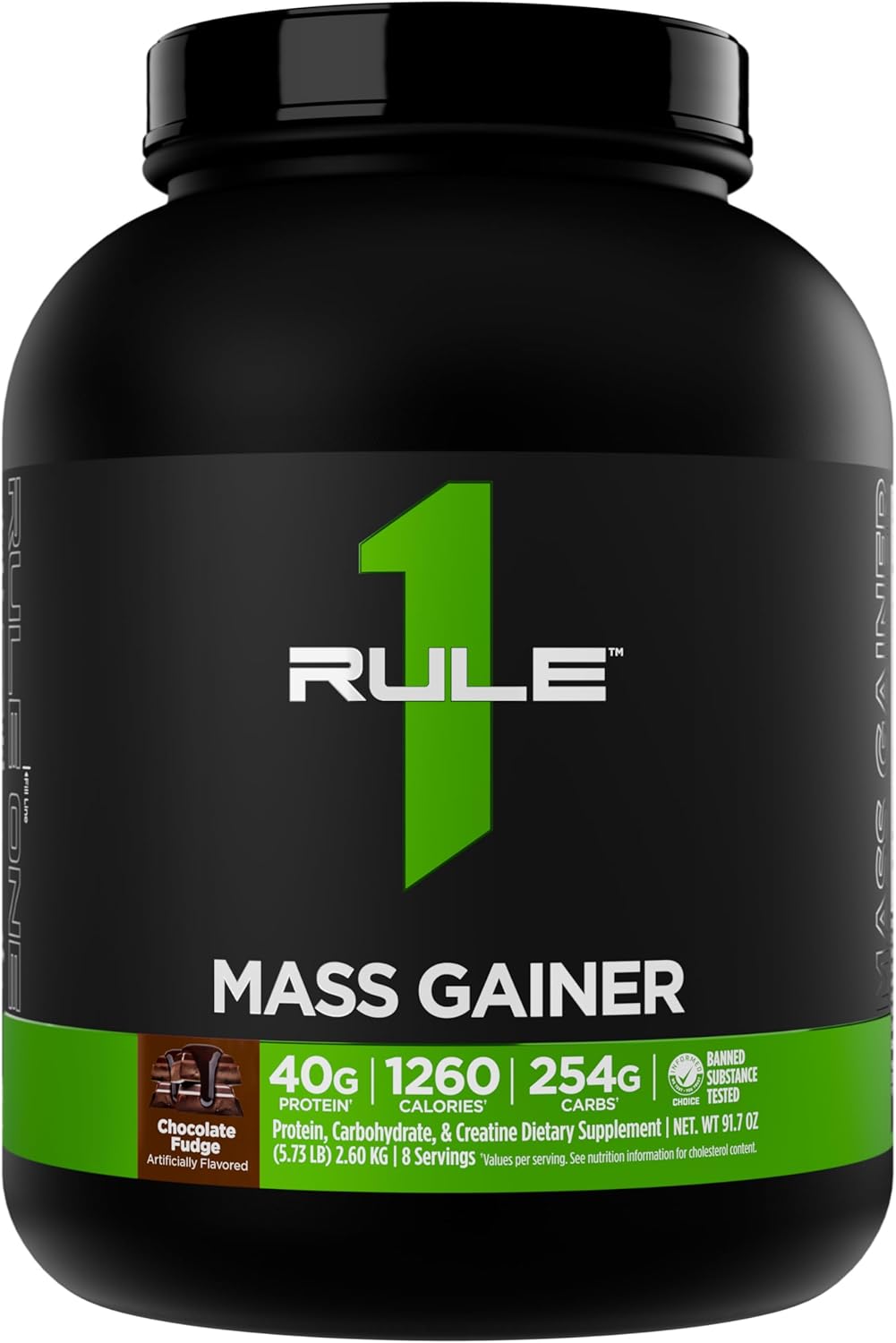 Rule 1 Proteins Mass Gainer, Chocolate Fudge, 8 Servings | High-Calorie Weight Gain Formula with 1,220+ Calories, 250g+ Complex Carb Blend, 40g All-Whey Protein Per Serving
