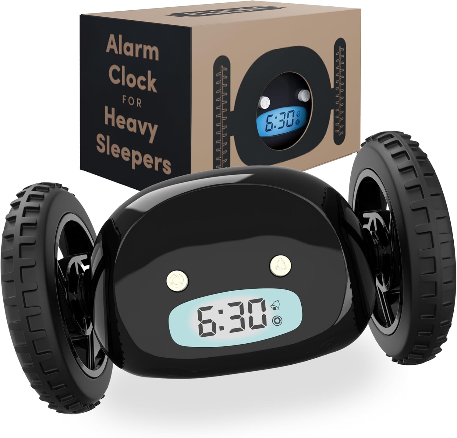 CLOCKY Alarm Clock on Wheels – Loud Rolling Alarm Clock for Heavy Sleepers | Runaway Clock that Jumps & Runs to Wake You Up | Funny Unique Gift for Adults, Teens & Kids Bedrooms (Black Wheels)