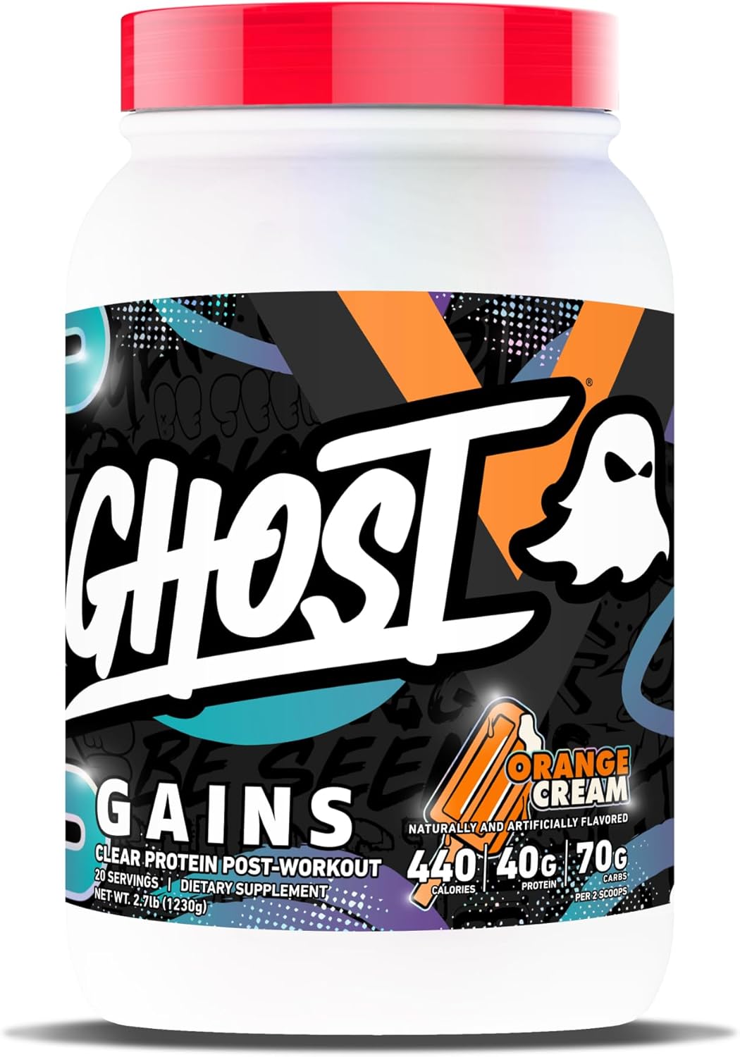 GHOST Clear Gains Mass Gainer Protein Powder – Post-Workout Weight Gainer Mix – 40g of Whey Protein Isolate, 440 Calories & 70g Vitargo Carbs – Lean Muscle Building & Recovery – Orange Cream