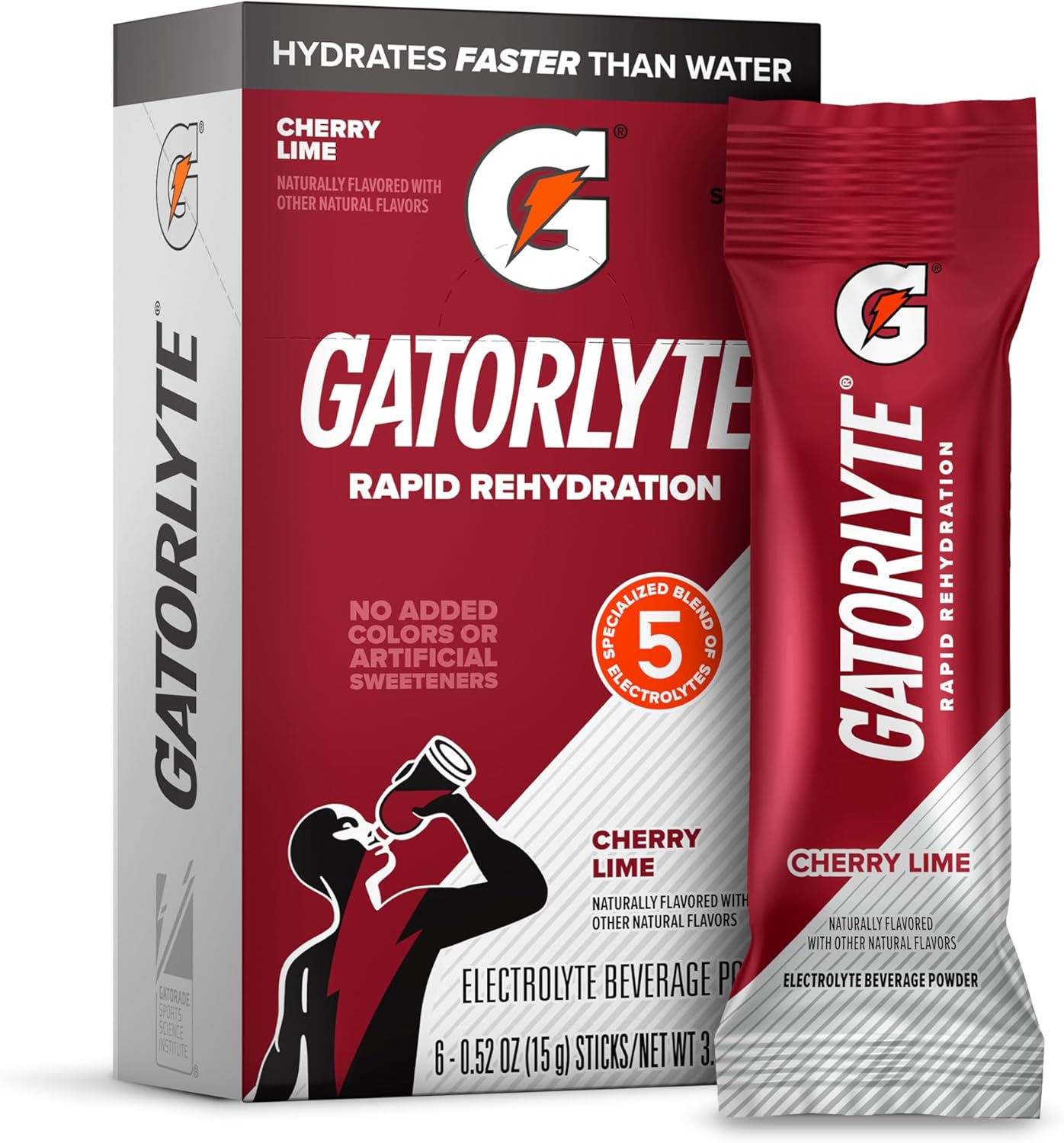 Gatorlyte Powder Cherry Lime, makes 16.9oz serving, net weight 3.1 oz (Pack of 6)